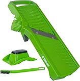 STONELINE Verstellbarer Gemüseschneider mit Separater Reibe für Scheiben Stifte Streifen Raspel, 5 Klingen aus Edelstahl, Gemüsehobel Gemüsereibe V Hobel Pommesschneider Mandoline Küchenhobel, grün