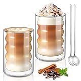 ecooe Doppelwandige Kaffeegläser 350ml Latte Macchiato Gläser 2er Set, Borosilikatglas Kaffeetassen Glas Doppelwandig Kaffeeglas Teegläser für Cappuccino, Tee, EIS, Milch, Bier
