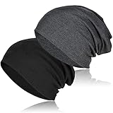 TSKNOMO 2 Stück weiche Baumwoll-Slouchy-Mütze, Dehnbare Beanie-Hüte Baggy Skull Cap Chemo-Hüte für Männer und Frauen