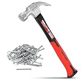 MAXPOWER Klauenhammer (226g Kopfgewicht, 240mm Länge) Set, mit 75pcs Nägeln, Zimmermannhammer mit ergonomischem Griff aus poliertem Legierungsstahl und Glasfaser für Reparatur, DIY
