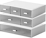 Tosean Schreibtisch Organizer Set, 3 Stapelbare Aufbewahrungsboxen mit 6 Schubladen, Multifunktionale Ordnungssystem in Weiß, 22,7 x 16,5 x 4,3 cm