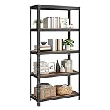 SONGMICS Standregal, Bücherregal, Lagerregal, 5 Ablagen, Küchenregal, Regal, 40 x 90 x 180 cm, bis 875 kg belastbar, verstellbare Ablagen, Industrie-Design, vintagebraun-schwarz GLR040B11