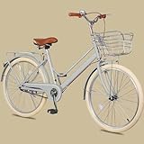 Stadtpendlerfahrrad für Damen,Singlespeed-Fahrräder für die Reise,Stadtfahrrad mit Doppelträgerrahmen,Gepäckträger hinten,Komfort-Treträder,Vorder- und Hinterradbremsen,verstellbarer Sattellenker