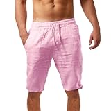 Kurze Hosen Herren Leinenshorts Herrenshorts aus Leinenmaterial leichte luftige Sommershorts einfarbige lockere Passform Kurze Activewearshorts Outdoor Sport Jogginghose Mit Taschen Männer Jungen