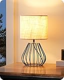 EDISHINE Nachttischlampe, Moderne Tischlampe Industrial mit E14 Leuchtmittel, Vintage Tischleuchte, für Schlafzimmer, Wohnzimmer, Beige & Schwarz