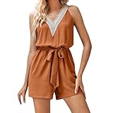 Latzhose mit Bindeknoten, gerades Bein, Shortalls für Damen, Sommer, Herbst, bedruckt, Latzhose, Shortalls, Catsuit, Damen, 2025, H-716 Burnt Orange, L