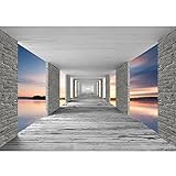 Runa Art Fototapete 3D Meer Sonnenuntergang 352 x 250 cm Vlies Tapeten XXL Moderne Wandtapete Wohnzimmer Schlafzimmer Grau Blau Orange 9157011b