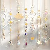 7 Stück Sonnenfänger, Sonnenfänger Kristall Hanging Windspiel Suncatcher Fensterdeko Hängend Geburtstag Basteln Regenbogen Sonnen Mond für Gartendeko Haus Hochzeit Dekoration