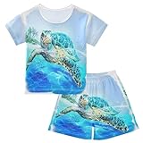 Linomo Kinder-Schlafanzug-Set, Motiv: Ozean, Meerestier, Schildkröte, kurzer Schlafanzug, Nachtwäsche, Kinder, Nachtwäsche, Teenager, Sommer-PJs, mehrfarbig, 6 Jahre