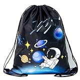 1 Stück wasserdichter Turnbeutel für Jungen, Sport-Turnbeutel, Kordelzug-Rucksack für Kindergarten-Fitnessstudio, schwarzer Astronauten-Turnbeutel