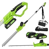 FOONNUN Elektro Teleskop Heckenschere, Akku-Stab-Heckenschere, 41 cm Schnittläng, 20 V, Verstellbarer Teleskopstiel bis 2,4 Meter Höhe, Inklusive 2 * 2.0 Ah Akku und Ladegerät