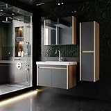 Komplettprogramme Badezimmermöbel Set Dallas 80 cm | Keramikwaschbecken | Spiegelschrank | Unterschrank | Hochschrank | Waschbeckenunterschrank Waschbeckenschrank Badezimmerschrank Badmöbelset