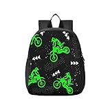 Kcldeci Vorschulrucksack, Grün, Motocross-Pfeile, Kindergarten, Kleinkinder, Schulrucksäcke für Jungen und Mädchen, mit Brustgurt, mehrfarbig, 11x14x1 in
