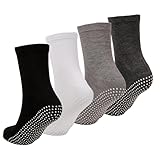 MOAZIFI 4 Paar Stoppersocken Für Damen Herren, Stoppersocken, Yoga Socken, Pilates Socken, Antirutschsocken, Sowohl Frauen Als Auch Männer Können Sie Verwenden(﻿Dunkelgrau+Hellgrau+Weiß+Schwarz)