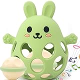 Greifball Für Babys-Verbesserter Rasselball Montessori Spielzeug Baby，Zahnungshilfe Baby -BPA Frei Beißspielzeug Baby Geschenk Für Babys Von 3-18 Monaten (Olivgrün, Hase)