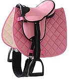 Helga Kreft 50088 Sattelset für Gartenpferd für Susi + Tamme, Sattel rosa und Schabracke mit Karosteppung, 28 x 35 x 31 cm
