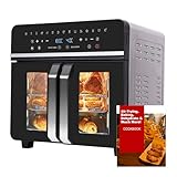 23L Heißluftfritteuse Minibackofen Air fryer, Emphsism Dual Zone Heissluftfritteuse XXL Oven 1800W mit LED-Touchscreen 15 Programmen, mit Rezeptbuch, 11 Zubehöre