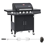 TAINO RED 4+1 Gasgrill Set mit Drehspieß BBQ Grillwagen Rotisserie-Set Fleischspieß 4 Brenner