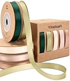 Vitalizart Grün & Rosa Serie Satinband für Handwerk 0,95 cm x 45,7 m (5 Rollen * 9,14 m), Doppelseitige Stoffband für Geschenkverpackungen, Schleifen Machen, Brautstrauß, Dekoration