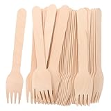 minkissy 100 Stk Kleine Einweggabel Wurstgabeln Dessertgabeln Gurkenstangen Partygeschirr Buffetgabeln Hölzernes Utensil Vorspeisengabeln Salatgabeln Cocktailgabeln Beige Holz