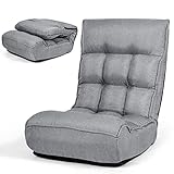 LIFEZEAL Gepolsterter Bodenstuhl, Faltbarer Bodensessel mit Verstellbarer Rückenlehne & Kopfstütze, Ergonomischer Meditationsstuhl Klappsofa, Floor Chair für Meditation & Lesen (Grau)