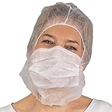 ARNOMED Astro Haube mit 2-lagigem Mundschutz 100 Stk, Haarnetz aus PP-Vlies mit angenähter Maske in Weiß, Kopfhaube mit Gummizug und Face Mask, Krankenschwester & Pflege Zubehör, Kopfschutz Küche