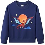 Dinopjs Drachenreiter Jungen Pullover, Dino Sweat-Shirt, Fliegender Drache Junge Sweatshirt, Klassischer Vollmond Night Rider Kostüm, Cartoons Sticken Dinosaurier Sportshirt für Kinder 4 Jahre / 104