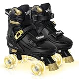 Nattork Rollschuhe Kinder, Verstellbare Rollschuhe für Kinder Jungen Mädchen, 4 Größen Verstellbar und LED Rollschuhe, Rennwagen Roller Skates Geschenkidee für Geburtstage (Gold, EU(32-36))