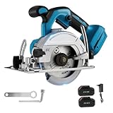 Mini-Kreissäge, kabellos, 10800 U/min, elektrische Kreissägen, 21 V, 3,0 Ah, Akku, Ø 125 mm und Führungsschiene, Längsanschlag, Schnitttiefe 45 mm (45°), für Holz, Kunststoff, PVC (2 Batterien)