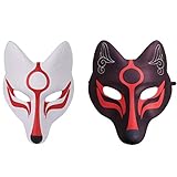VALICLUD Fuchs Maske Gesichtsmaske Halbmaske Japanische Kabuki Kitsune Cosplay Kostüm Maske für Maskenball Karneval Fasching Mottoparty Maskerade Theater Verkleidung 2 Stück Schwarz Weiß