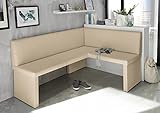 MyStyleWood Eckbank Marta Creme Küchenbank Sitzecke dick gepolstert Kunstleder pflegeleicht stabiles Holzgestell 196x142 cm rechts