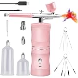 Airbrush Set mit Kompressor, Multi Funktion Handheld Airbrushpistole, Tragbare und Kabellose Airbrush, für Nageldesign Kuchendekoration, Makeup, Modellfärbung, Tattoo-Modellierung (Rosa)