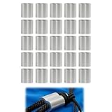 25 Stück Aluminiumhülsen für 3 mm Stahlseile, Würgeklemmen mit Doppelhülsen, Pressklemmen, Crimpschlaufe aus Aluminium, Doppelte Schalen für zuverlässige Verbindungen, für Drahtseil, Kabel