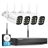 Jennov 5MP Überwachungskamera Set Aussen, 10CH 5MP WLAN NVR mit 4X WiFi Kamera Aussen mit 120° Weitwinkel, 24/7 Aufnahme, Personenerkennung, 2-Wege-Audio, Farb-Nachtsicht, 1TB