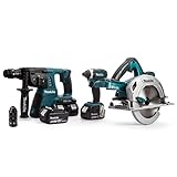 Makita DLX3049PTJ 18 V Li-Ion LXT Kit bestehend aus Twin 18 V Drehhammer, Twin 18 V Kreissäge, 18 V Schlagschrauber, 4 x 5,0 Ah Li-Ion Akkus und Twin Charger in Makpac Cases - (3 Stück)