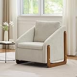 AONETIGER057 Sessel, Akzentstuhl für Wohnzimmer, Loungesessel, moderner Stuhl mit Armlehne aus Holz, mit Rückenkissen, Beiger Chenillestoff, 73,5 * 73,5 * 73,5 cm, Set of 1