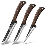 HOSHANHO Metzgermesser Set, 3-teilig Superscharfes Handgeschmiedetes Filetiermesser & Hackmesser & Schälmesser Set, Fleischschneiden aus Kohlenstoffreichem Edelstahl für Zuhause und draußen