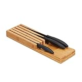 Relaxdays Messerorganizer , Messeraufbewahrung für 5 Messer, Messereinsatz für Schublade, 3,5 x 11 x 39 cm, natur, Light Brown
