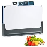 BEWOS 4-teiliges farbcodiertes Schneidebrett-Set mit Ständer, spülmaschinenfest, Kunststoff-Schneidebretter mit Saftrillen für hygienische Lebensmittelzubereitung, rutschfeste Schneidebretter für die