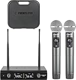 Phenyx Pro Mikrofon Drahtloses Mikrofonsystem mit Koffer, kabelloses Handmikrofon-Set für Gesang, Karaoke, Kirche, 2x30 UHF einstellbare Frequenzen, 200ft Reichweite (PTU-52)