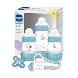 MAM Easy Start Anti-Colic Welcome Set, Baby Erstausstattung mit 3 Anti-Colic Flaschen, Schnuller und Schnullerband, Baby Geschenk Set, ab der Geburt, blau