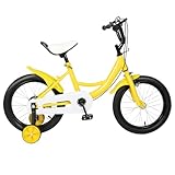 KEESUNG 16 Zoll Kinderfahrrad, Gelb Jungen Mädchen Kinder Fahrrad Neutral Kinderfahrrad Höhenverstellbar Fahrrad mit Abnehmbare Stützräder Radfahren, für Jungen Mädchen Ab 5-8 Jahre