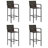 Set mit 4 Rattan-Barhockern mit Fußstütze und Rückenlehne, braun, Poly-Rattan-Sessel für Küche, Esszimmer, Outdoor, Garten, Pub, Bistro, Café, Theke
