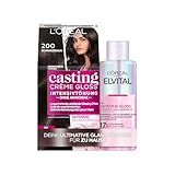 L'Oréal Paris Haar-Glanz Routine: Elvital Glycolic Gloss und L'Oréal Paris Casting Crème Gloss Haarfarbe, Nr. 200 Schwarzbraun (Braun), je 1x