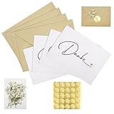 LOREC 100 Stück Danke Karte Set, 25 Klassische Dankeskarten mit 25 Kraftpapier Briefumschläge 25 Gold Siegel Aufkleber und 25 Schleierkraut Getrocknet Karte Danke für Kollegen Freunde Familie Lehrer