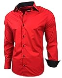 Baxboy Herren-Hemd Slim-Fit Bügelleicht Für Anzug, Business, Hochzeit, Freizeit - Langarm Hemden für Männer Langarmhemd R-44, Farbe:Rot, Größe:M