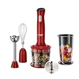 Russell Hobbs Stabmixer [3-in-1: Pürierstab/Zerkleinerer, Mixer- & Schneebesenaufsatz] Desire Rot (BPA-freies & spülmaschinenfestes Zubehör, für Smoothie, Suppen Saucen, Joghurt Babynahrung) 24700-56