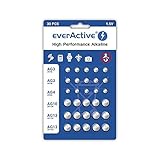 everActive Set 10x AG3, 5X AG4, 5X AG 10, 10x AG13 1.5V, 30 x Batterien, Knopfbatterien, Alkaline, Mini, 3 Jahre Haltbarkeit, 30 Stück – 1 Blisterkarte