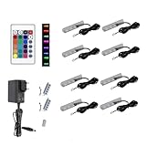 QLS LED RGB Set Glaskantenbeleuchtung Clip 12V mit Fernbedienung 16 Farben Dimmbar (Schwarz, 8 Stück)