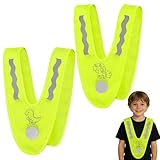 Henjunu 2er Pack Leichte Warnweste Kinder,V-Form Signalkragen Reflektorweste Kinder, Reflektierende Jacke kinder, Sicherheitsweste,Warnschutzweste zur Sicherheit - Waschbar